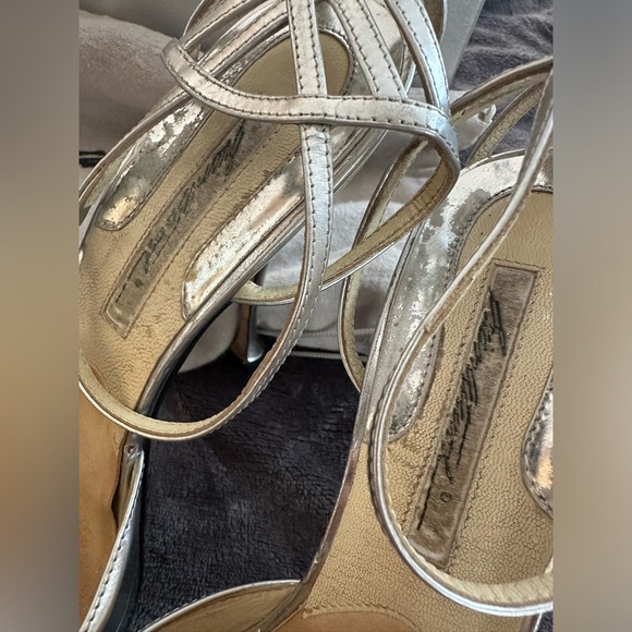 Brian Atwood silver metallic high heel platform evening sandal. - Picture 4 of 8